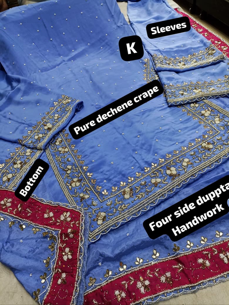 Punjabi salwar suit, Indian wedding outfit, wedding guest, Bridal Handwork crape silk Rosey's Creations