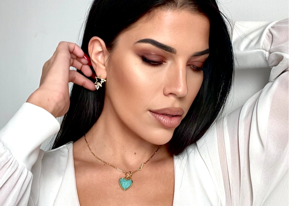 Sanora Luxe 18k Gold Plated Turquoise T Bar Heart Necklace LUXE TONES