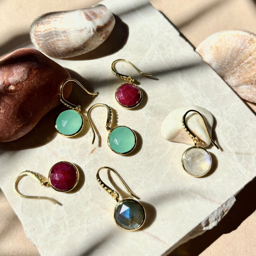 Charis Round Gemstone Earrings Pariba Onyx Azuni London