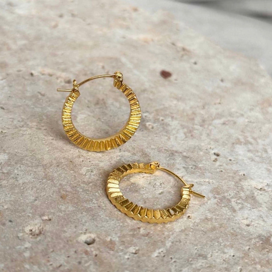 Kea Ridged Gold Hoops Azuni London