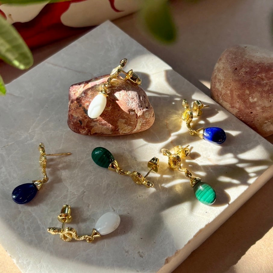 Medusa Small Gemstone Drop Earrings Lapis Azuni London