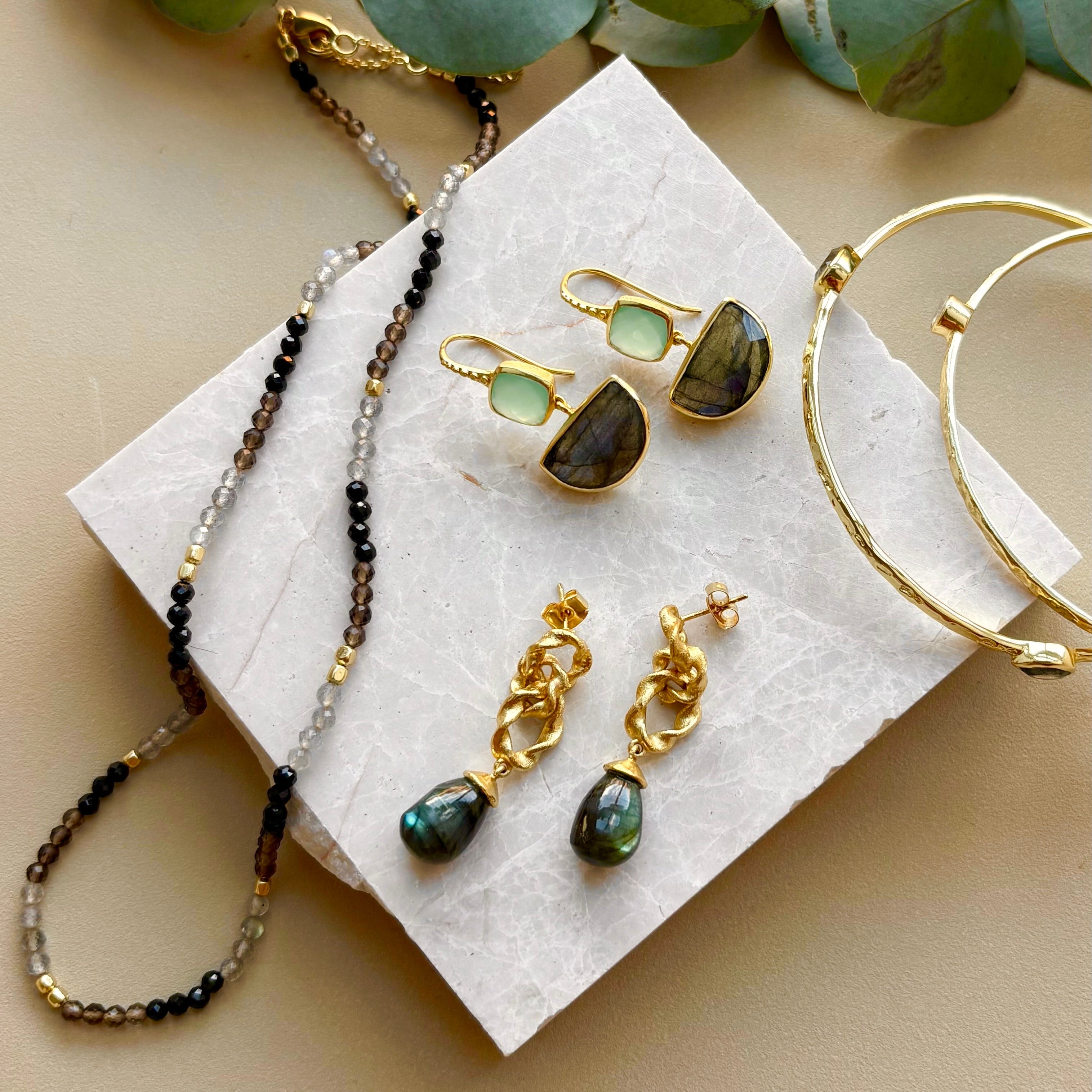 Moirai Double Twisted Loops Earrings Labradorite Azuni London