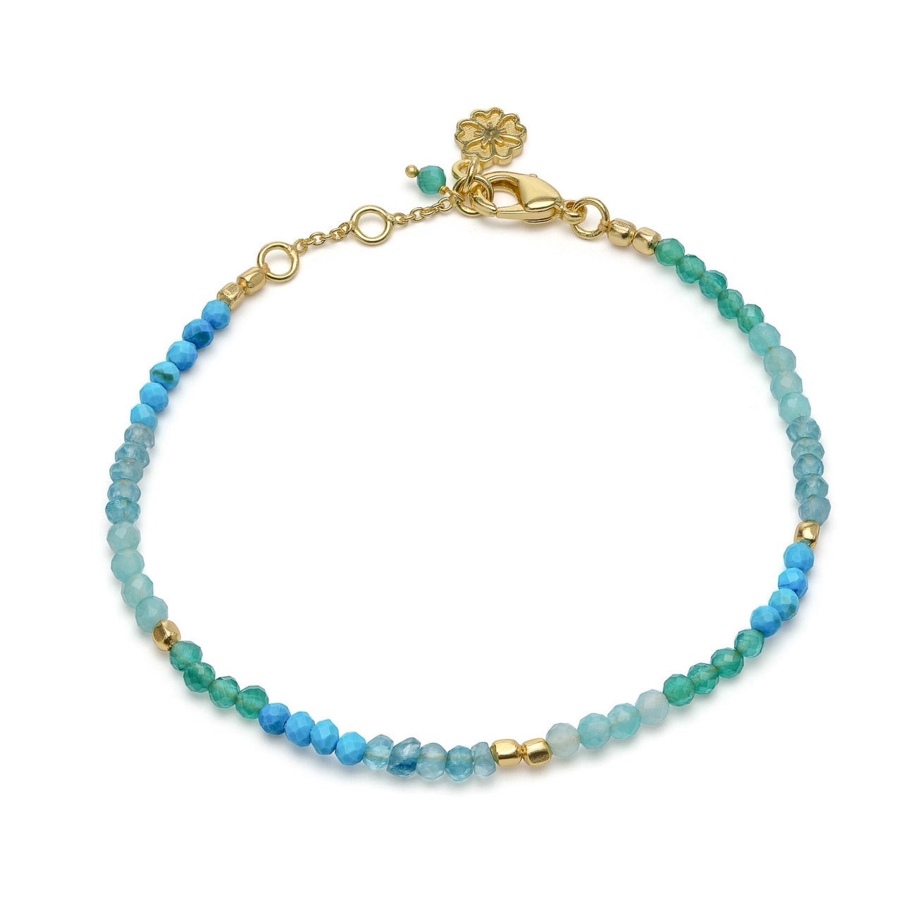 Milos Mixed Gemstone Beaded Bracelet Amazonite, Copper Turquoise & Green Jade Azuni London