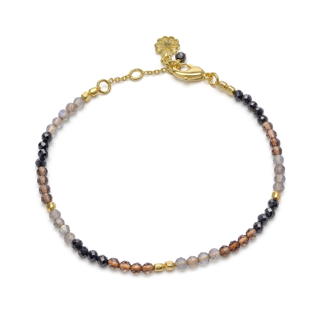 Milos Mixed Gemstone Beaded Bracelet  Black Onyx, Smoky Quartz & Labradorite Azuni London