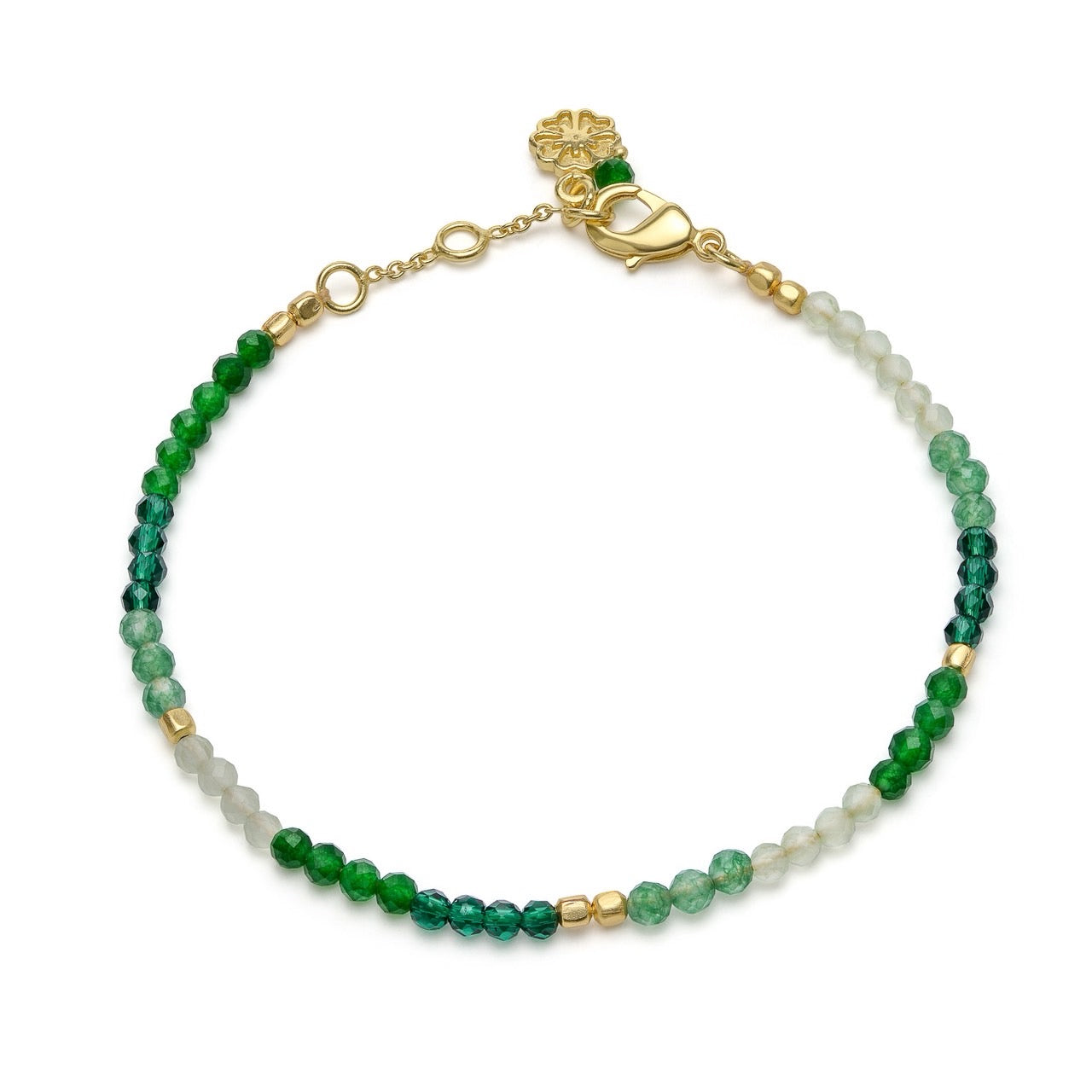 Milos Mixed Gemstone Beaded Bracelet  Prehnite, Moss Agate & Green Aventurine Azuni London