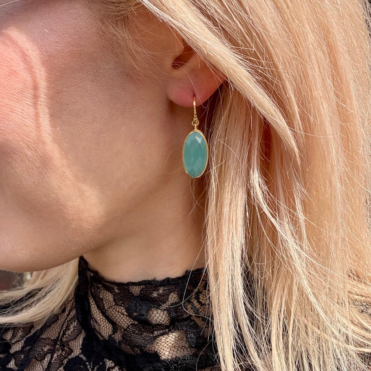 Charis Oval Gemstone Earrings Pariba Onyx Azuni London