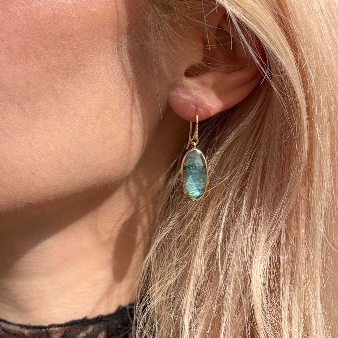 Charis Oval Gemstone Earrings Labradorite Azuni London