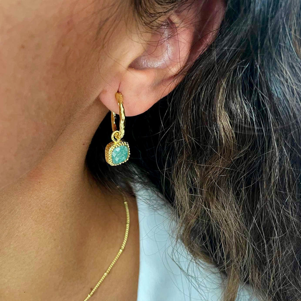 Tetra Square Gemstone Charm Hoops with Amazonite Azuni London