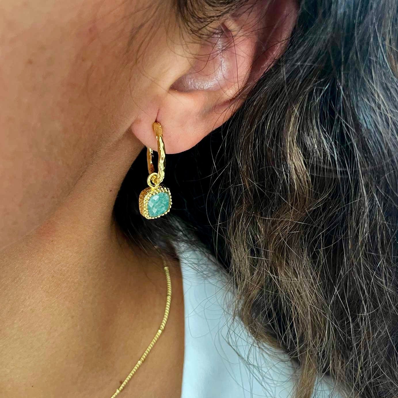 Tetra Square Gemstone Charm Hoops with Amazonite Azuni London