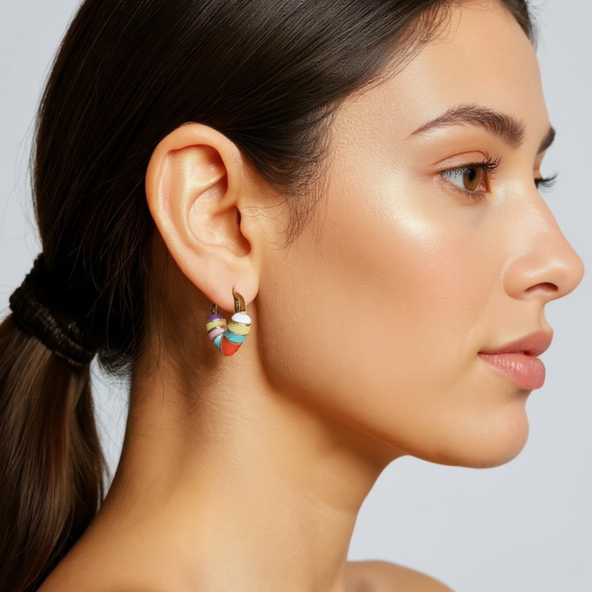 Capri Candy Stripe Enamel Mini Heart Hoop Earrings LUXE TONES