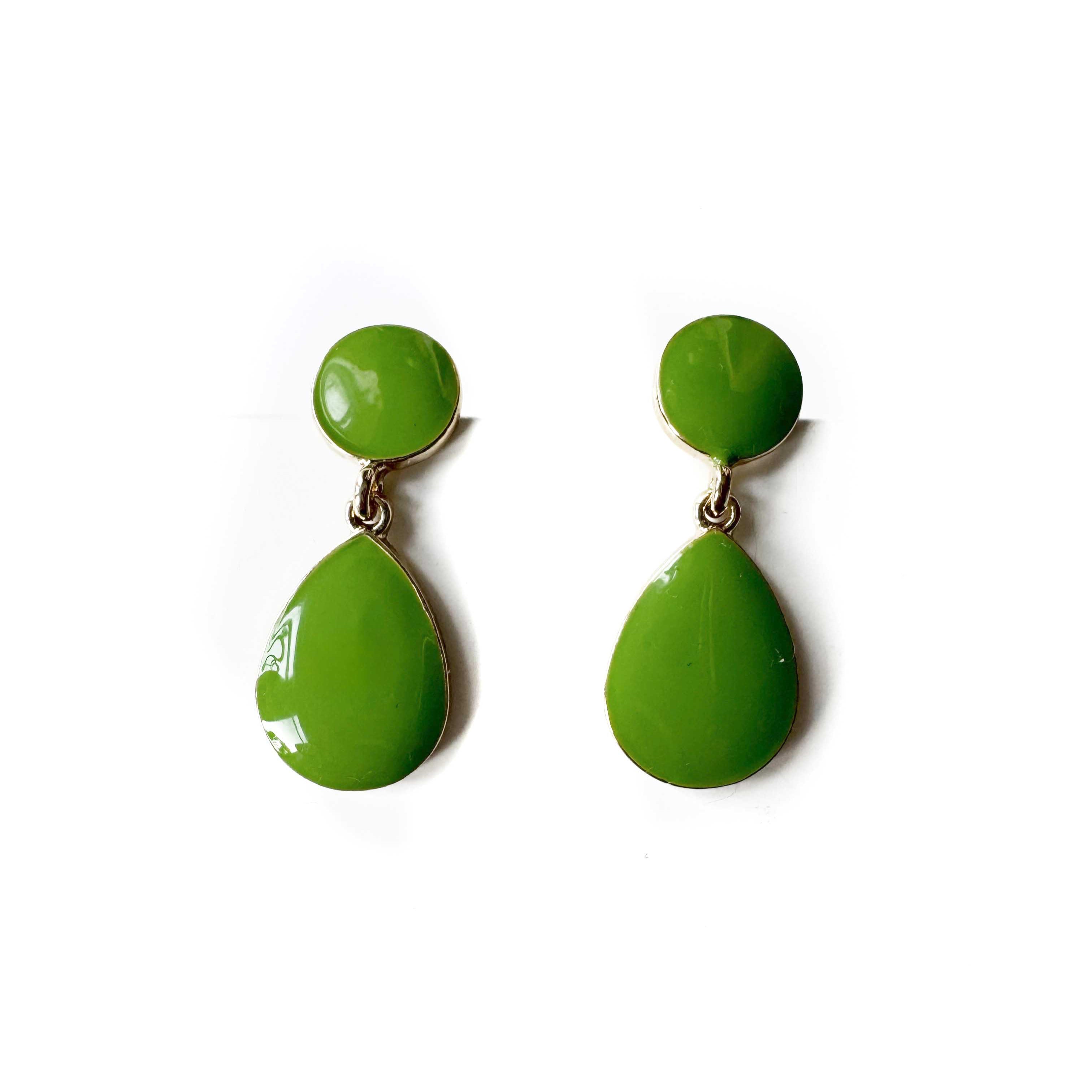Terra Lime Green Enamel Tear Drop Earrings LUXE TONES