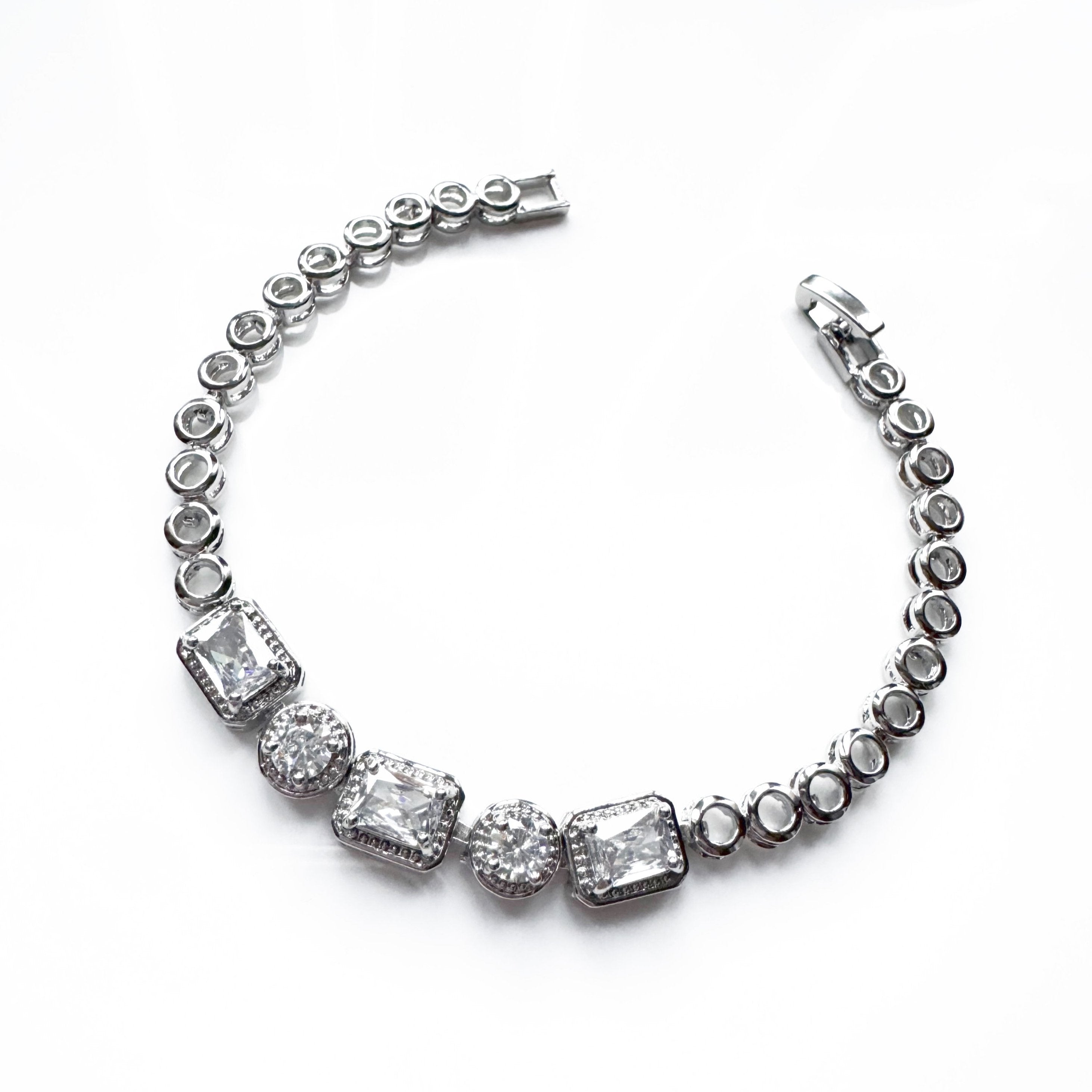 Cielle Silver Clear Stone Statement Jewel Bracelet LUXE TONES