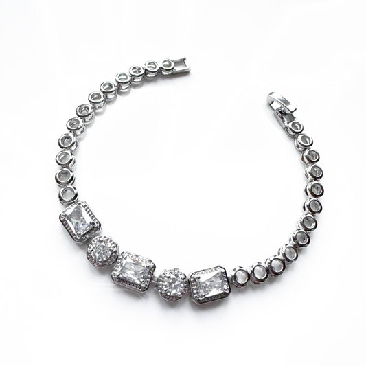 Cielle Silver Clear Stone Statement Jewel Bracelet LUXE TONES