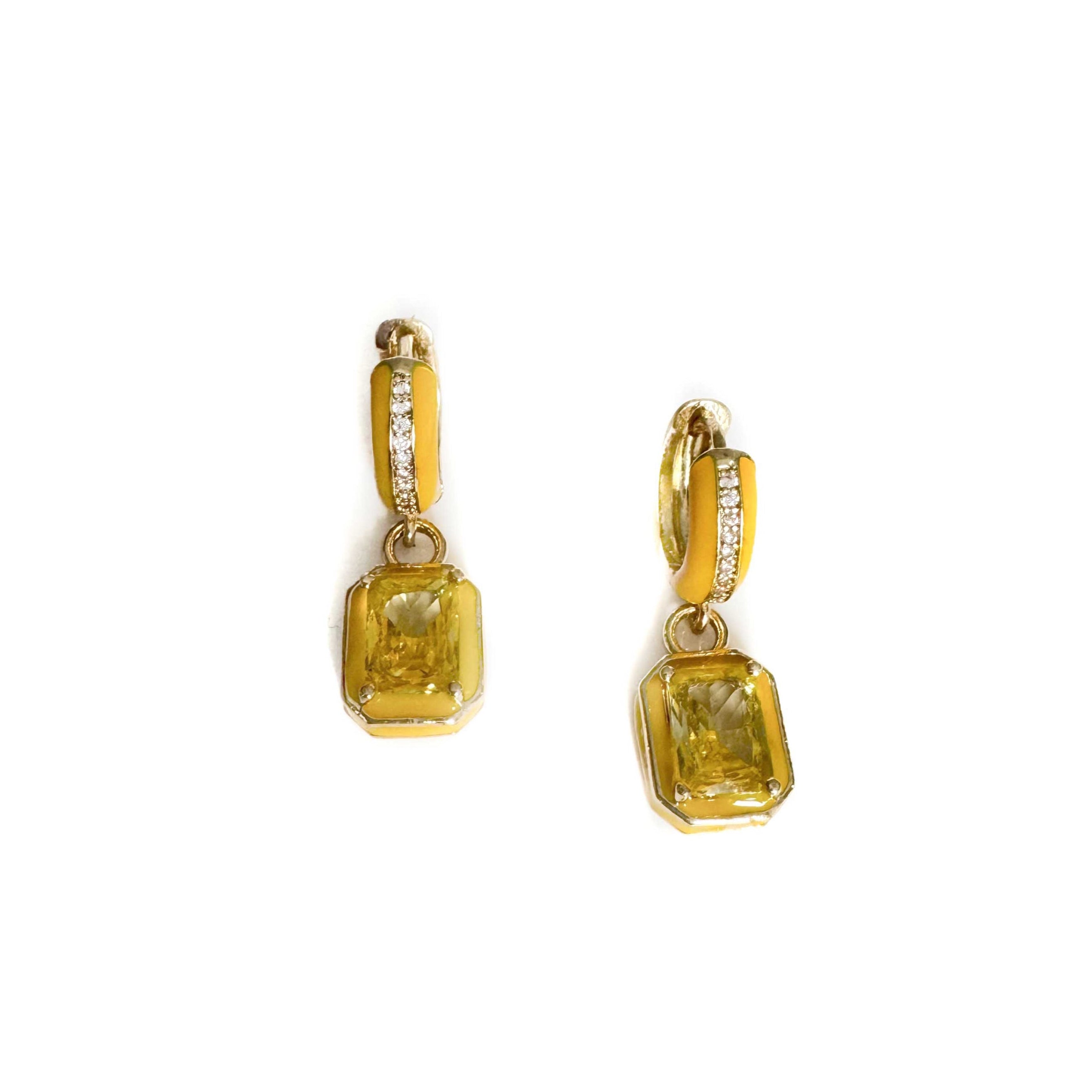 Zoe Yellow Enamel Huggie Hoop Jewel Earrings LUXE TONES