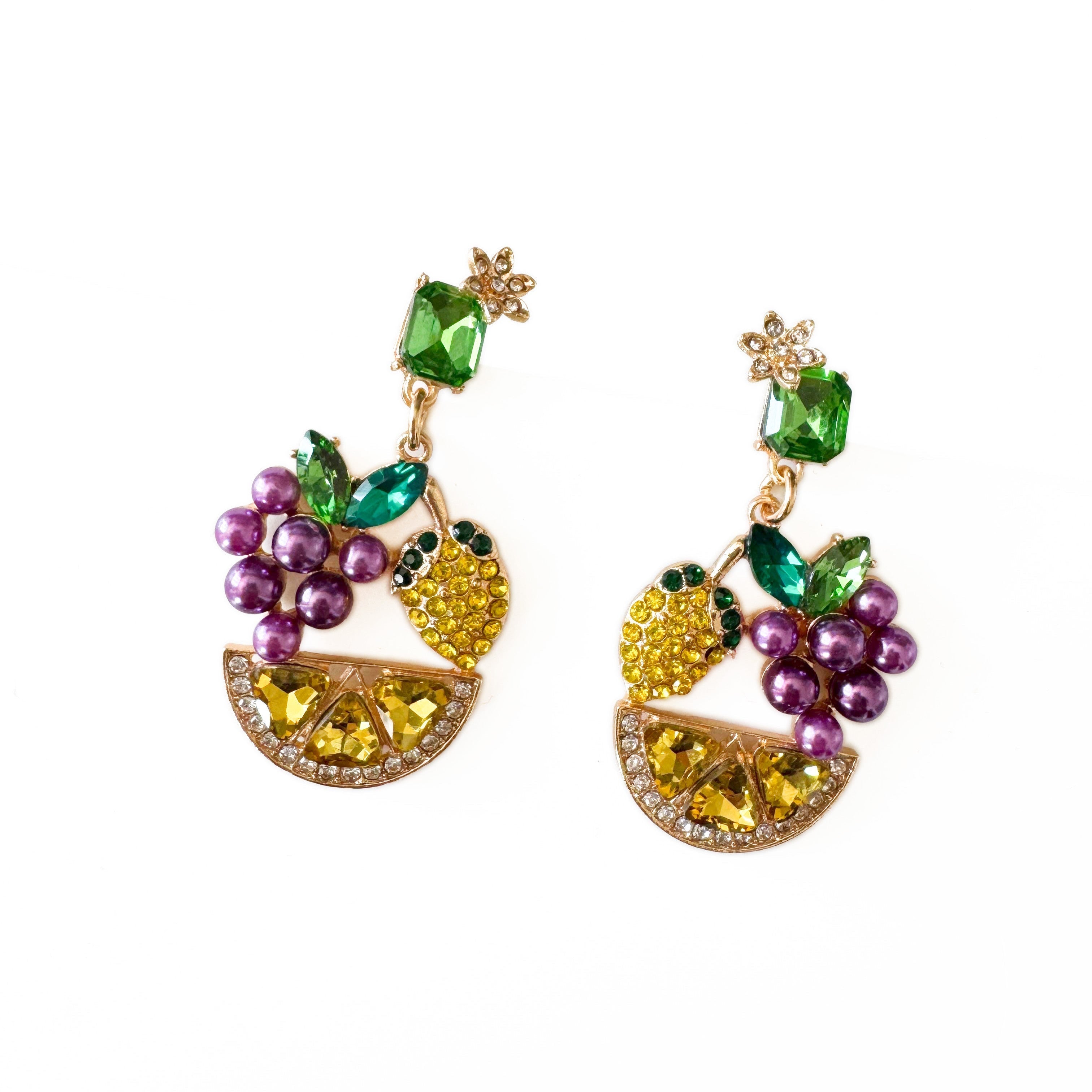Valee Tropical Fruit Statement Crystal Drop Earrings LUXE TONES
