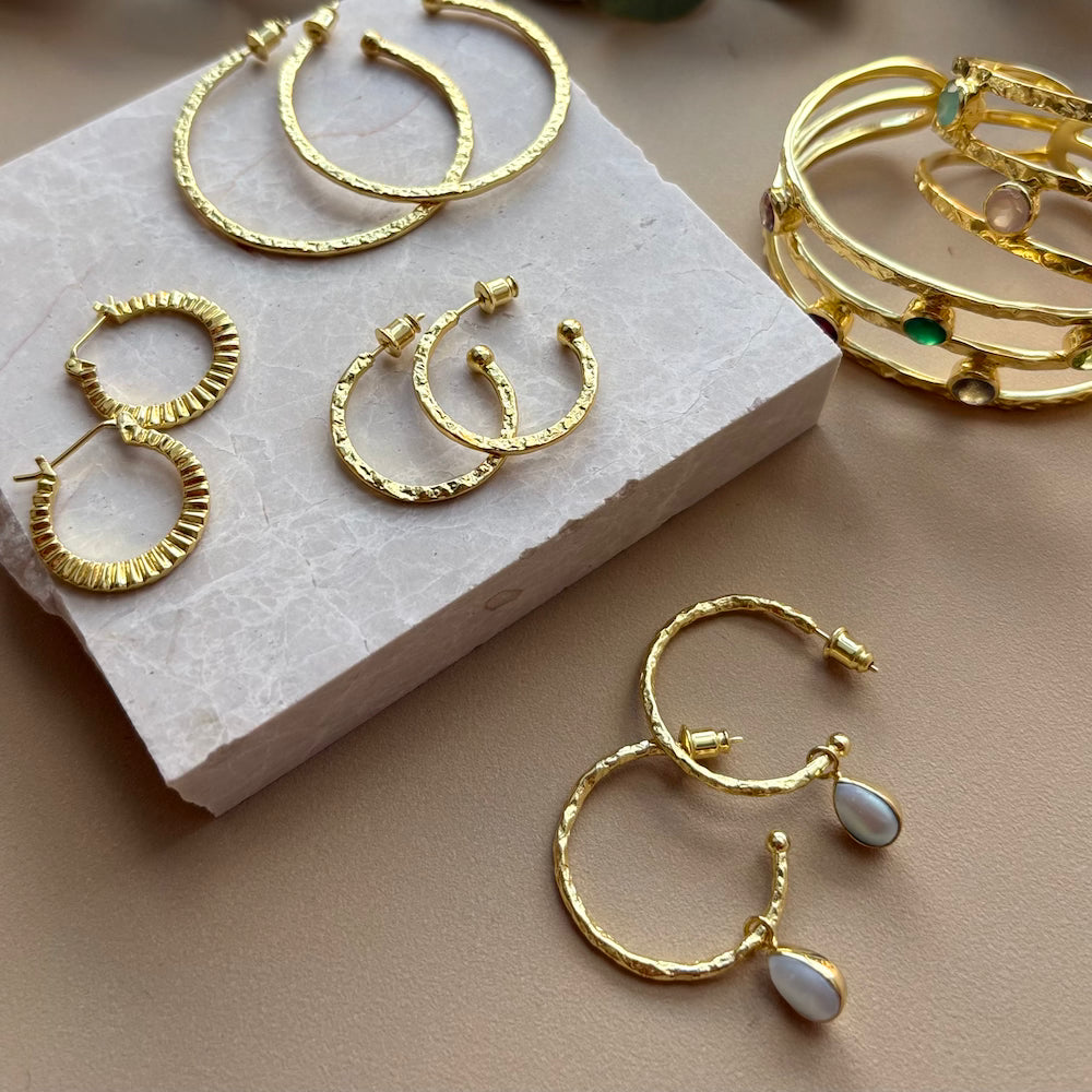 Hydra Gold and Pearl Hoops Azuni London