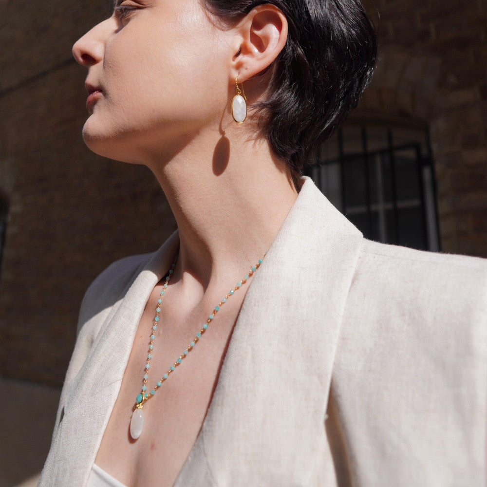 Charis Oval Gemstone Earrings Labradorite Azuni London