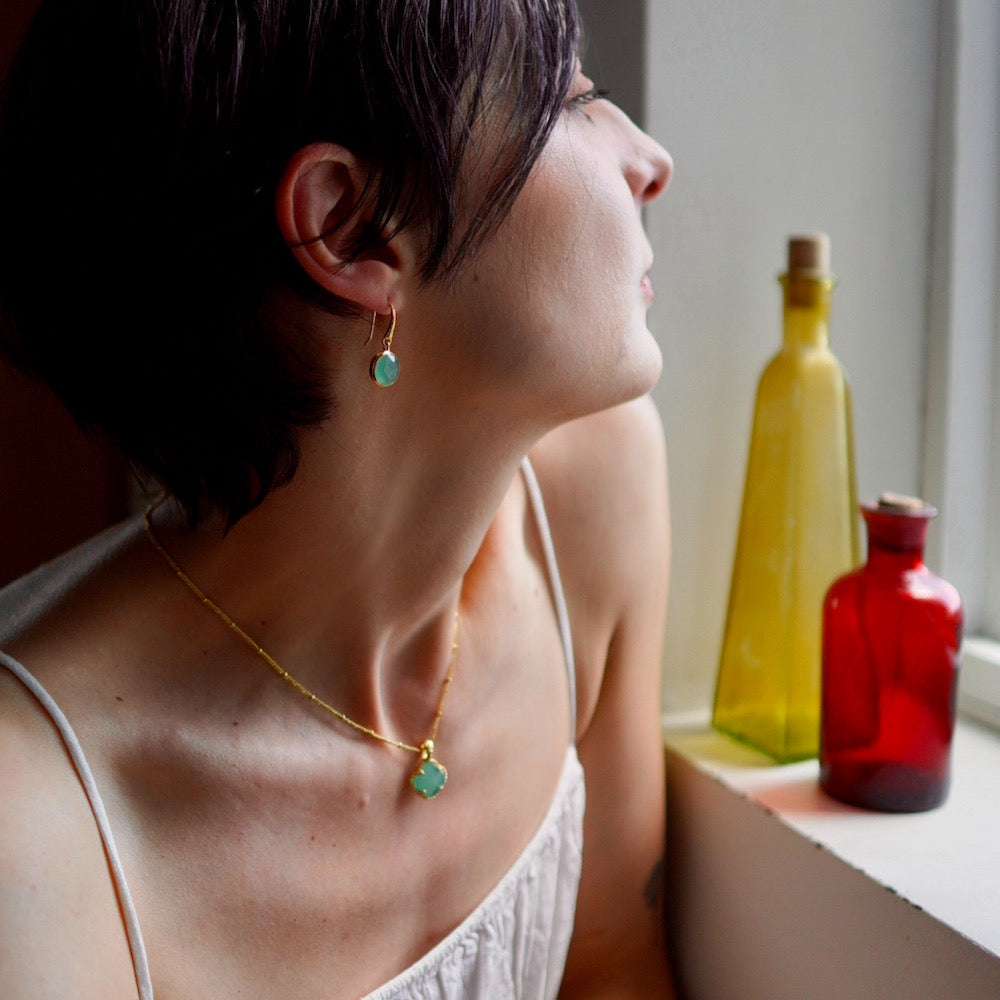 Charis Round Gemstone Earrings Pariba Onyx Azuni London