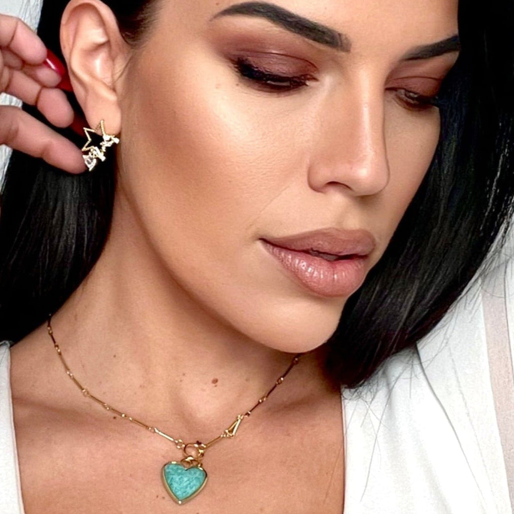 Sanora Luxe 18k Gold Plated Turquoise T Bar Heart Necklace LUXE TONES