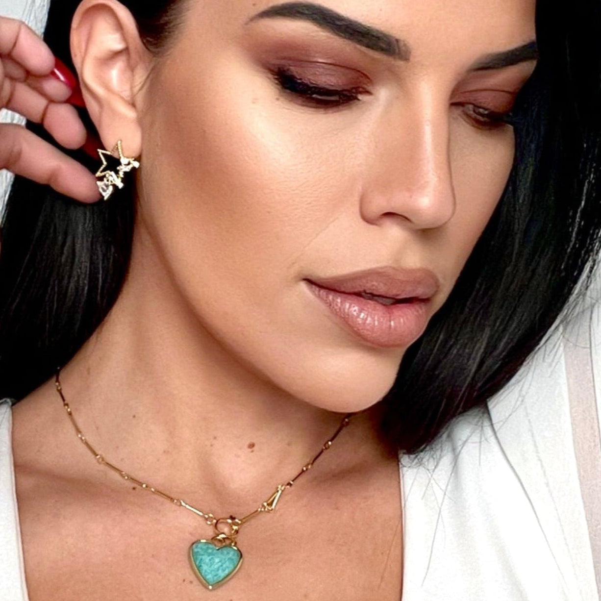 Sanora Luxe 18k Gold Plated Turquoise T Bar Heart Necklace LUXE TONES