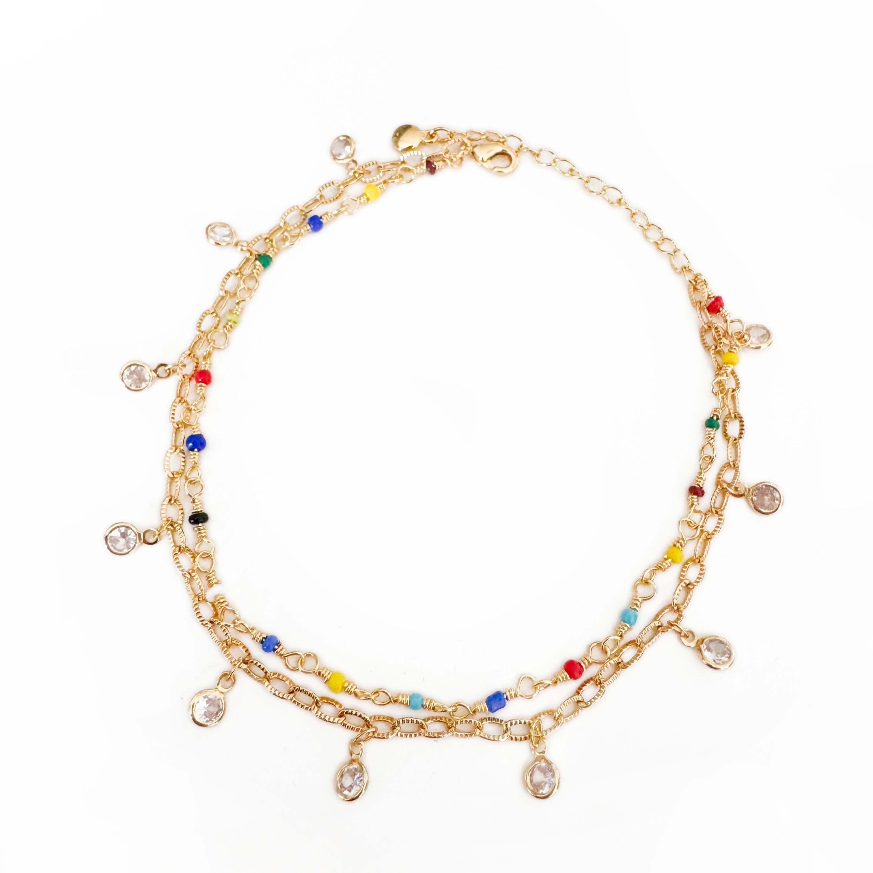 Summer Luxe 18k Gold Plated Double Layer Jewel Anklet LUXE TONES