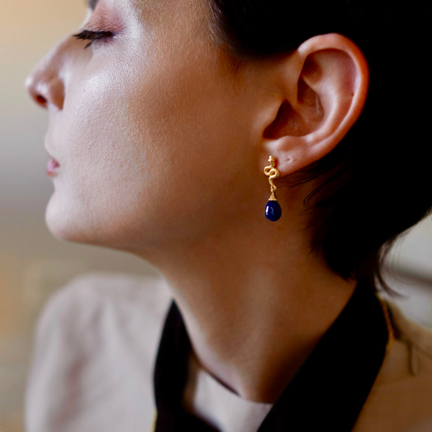 Medusa Small Gemstone Drop Earrings Lapis Azuni London