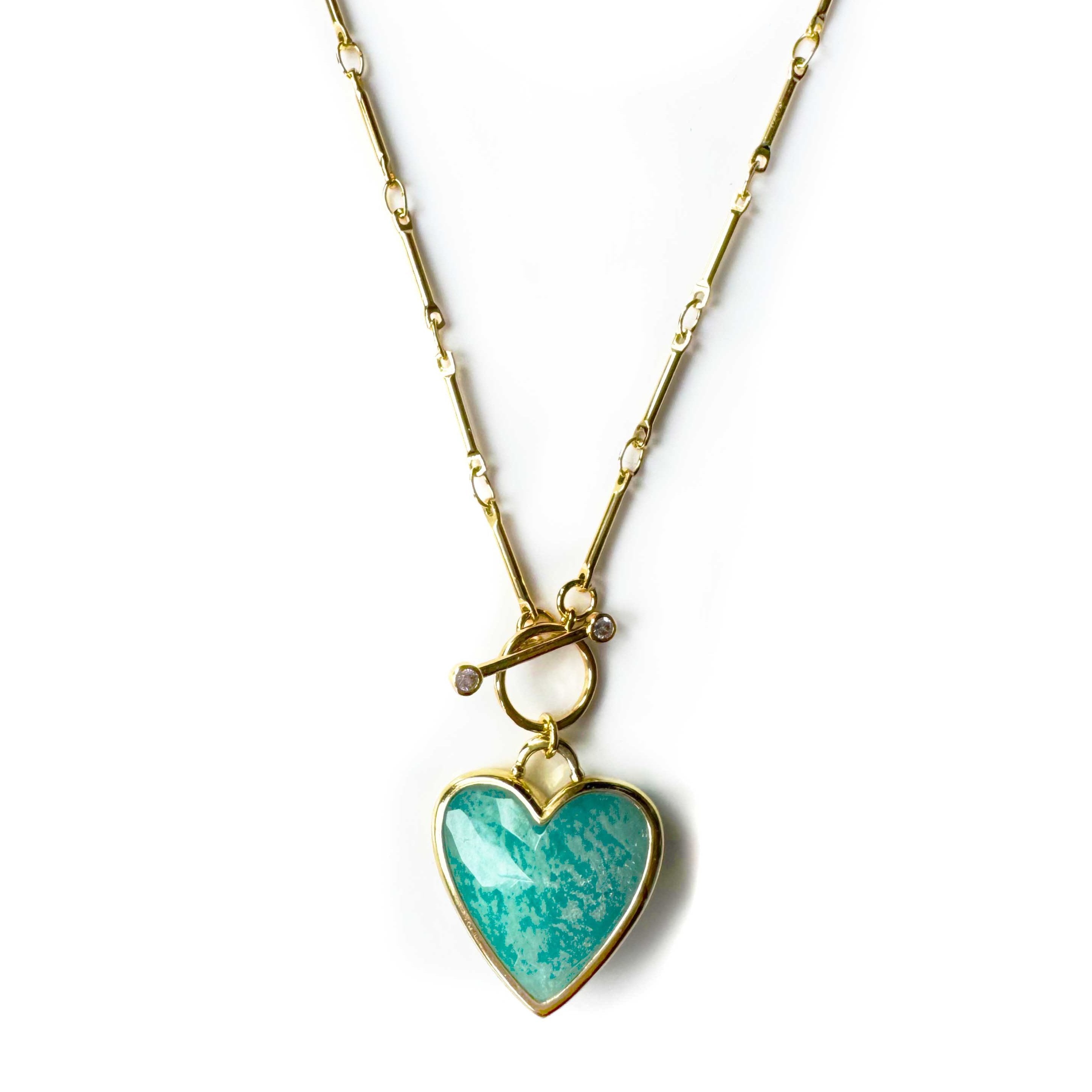 Sanora Luxe 18k Gold Plated Turquoise T Bar Heart Necklace LUXE TONES