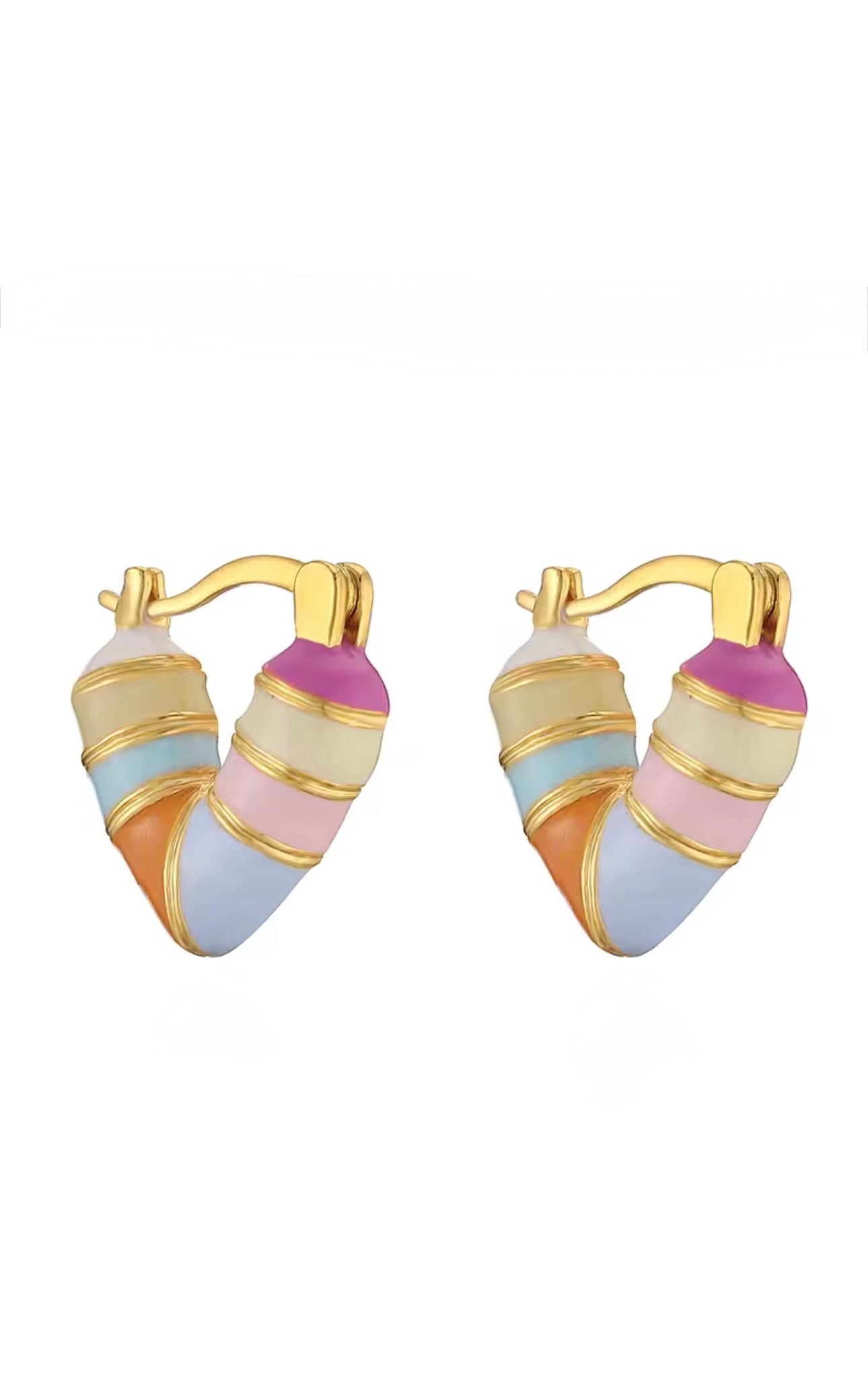 Capri Candy Stripe Enamel Mini Heart Hoop Earrings LUXE TONES