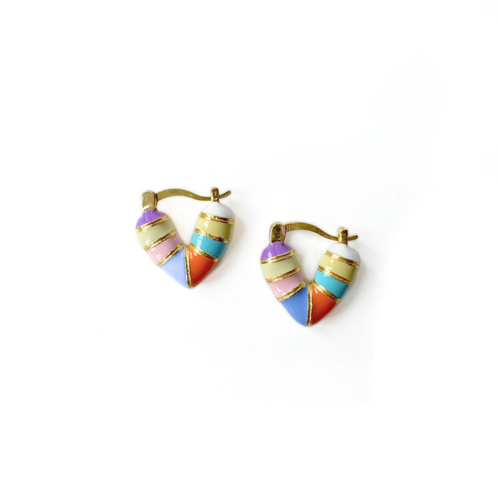 Capri Candy Stripe Enamel Mini Heart Hoop Earrings LUXE TONES