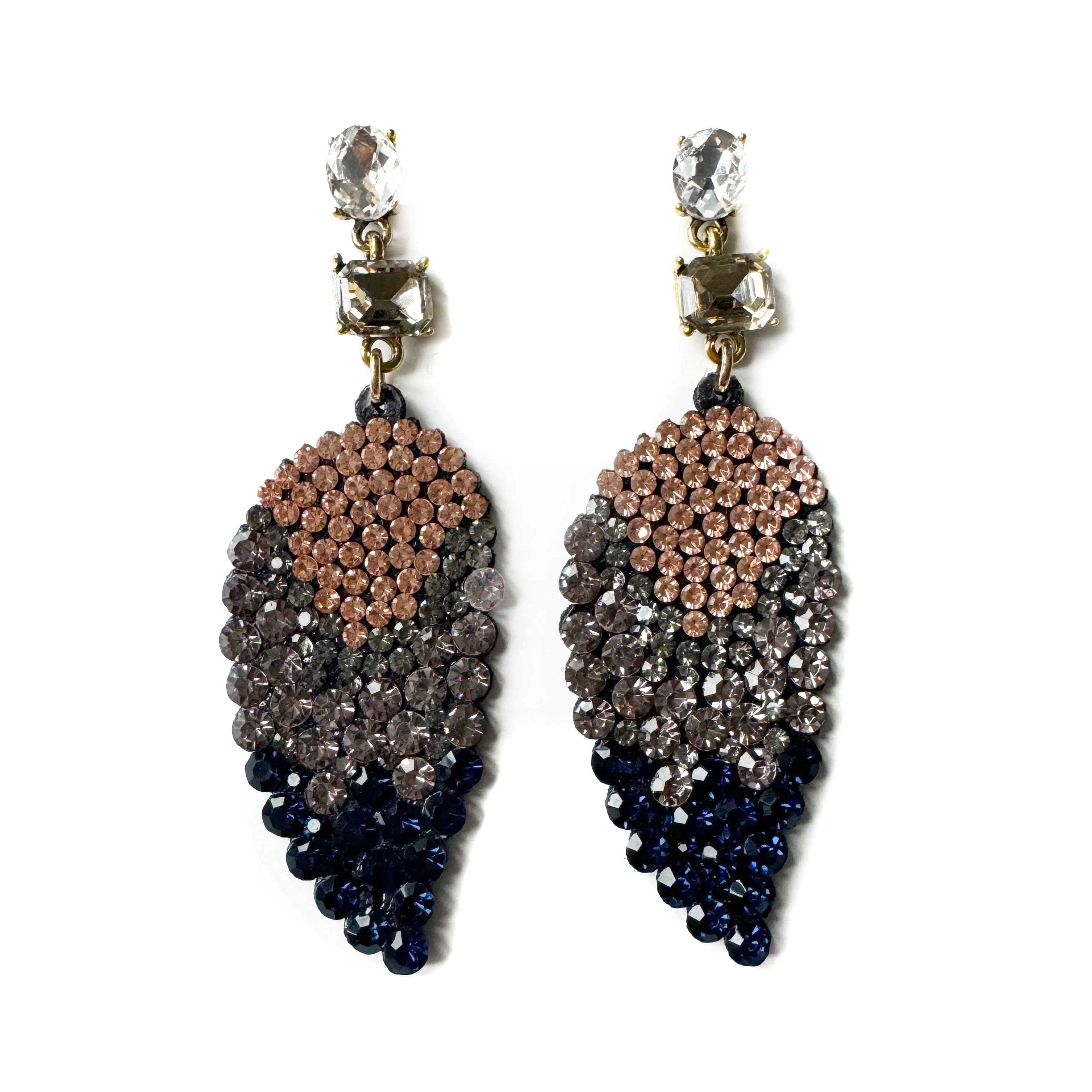 Mari Ombre Beaded Statement Feather Earrings LUXE TONES