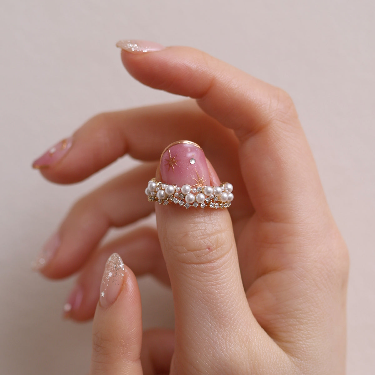 Bold cubic pearl ring Nabi London