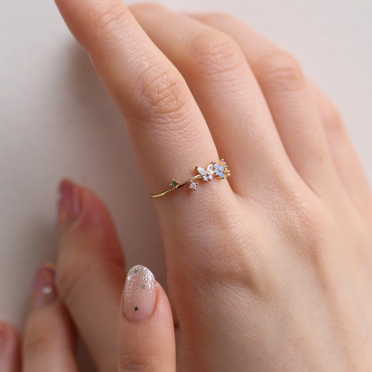butterfly moonstone flower cubic ring Nabi London
