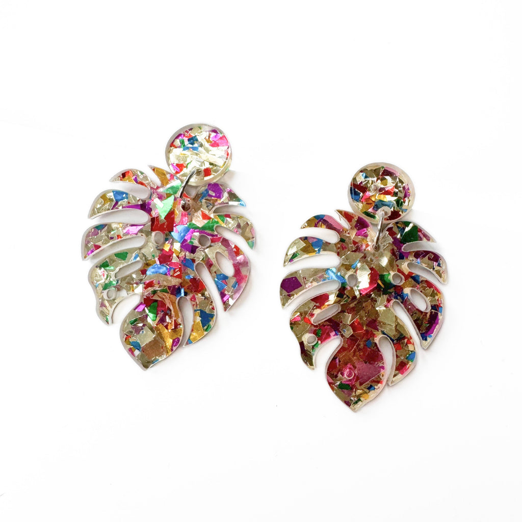 Tropica Monstera Leaf Acrylic Statement Earrings LUXE TONES