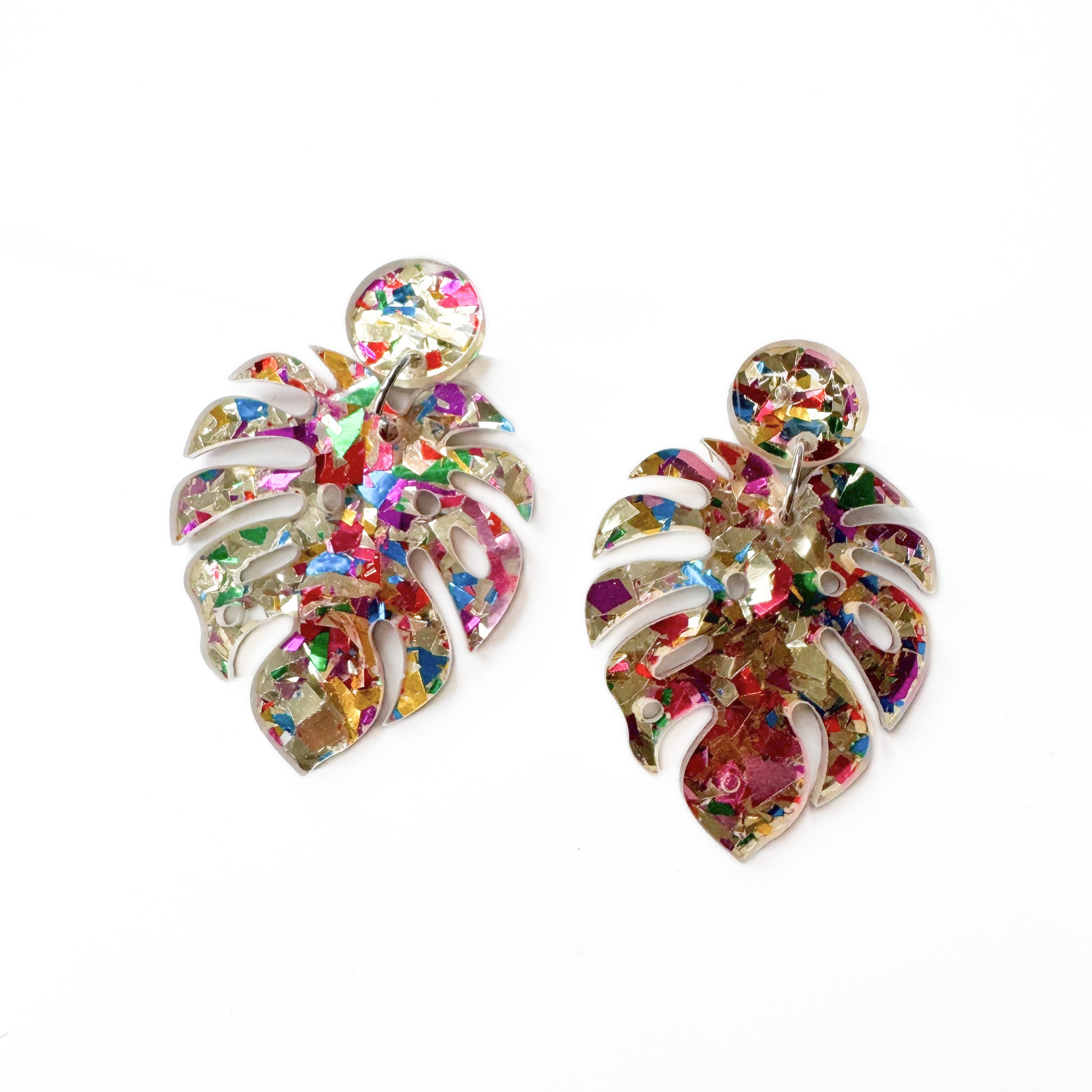 Tropica Monstera Leaf Acrylic Statement Earrings LUXE TONES