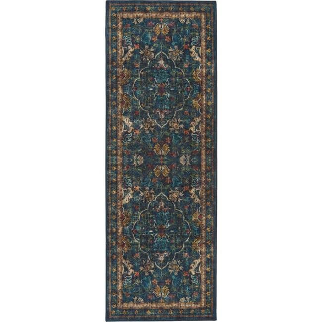 Eco-Washable Blue Rug Vintage Design
