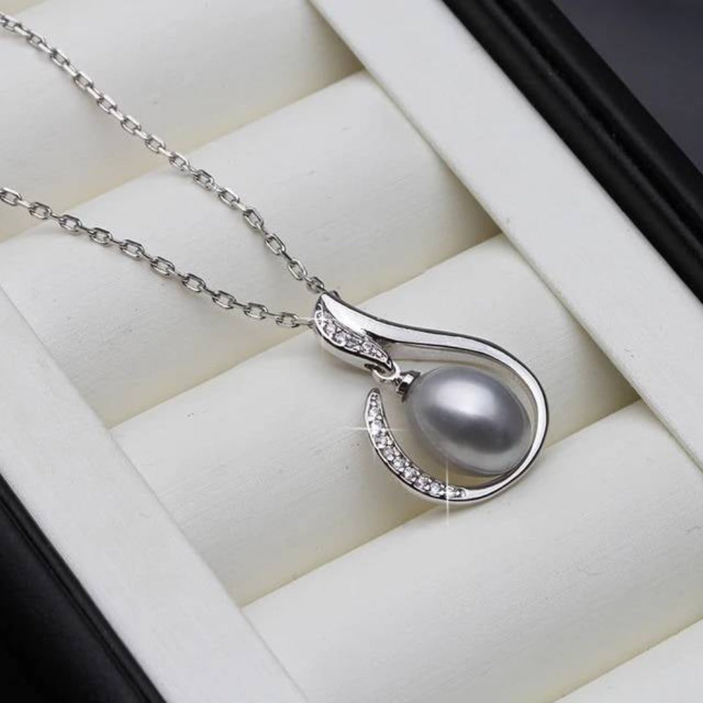 Designer Simulated Diamond and Freshwater Pearl Teardrop Necklace BIJ`OR
