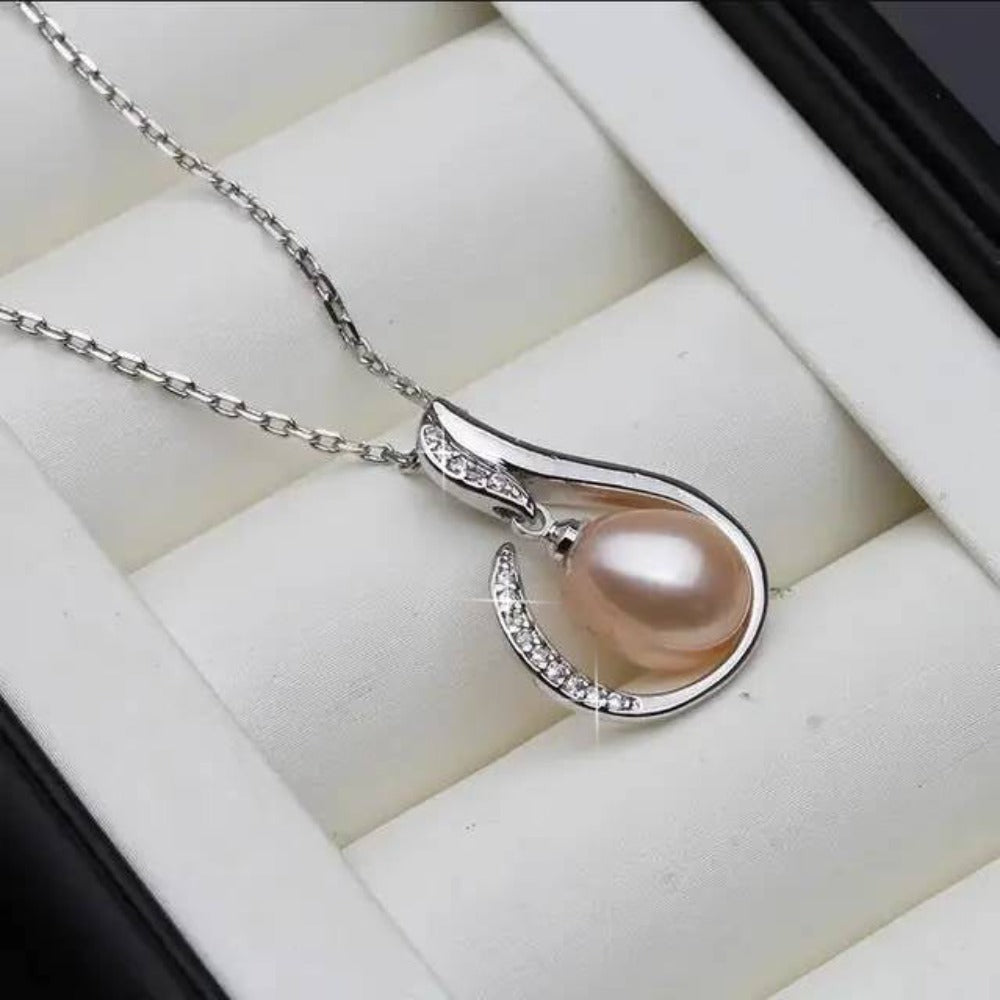 Designer Simulated Diamond and Freshwater Pearl Teardrop Necklace BIJ`OR
