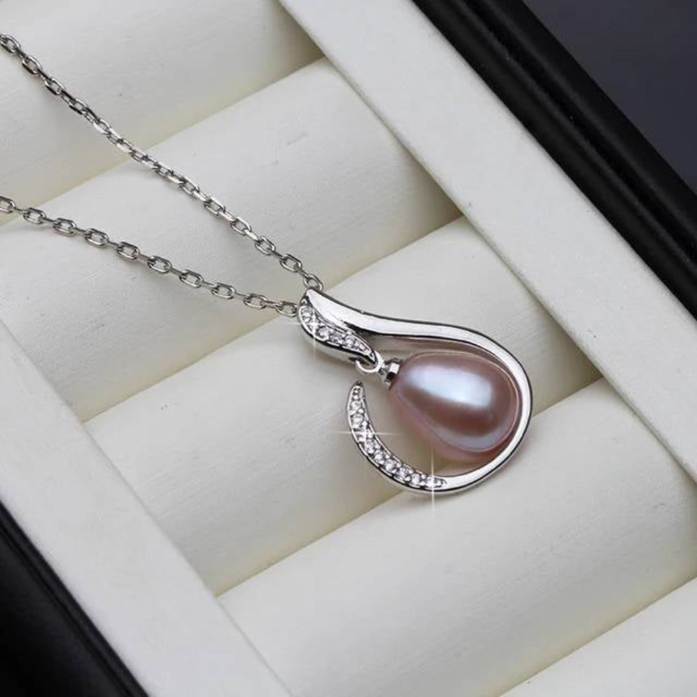 Designer Simulated Diamond and Freshwater Pearl Teardrop Necklace BIJ`OR