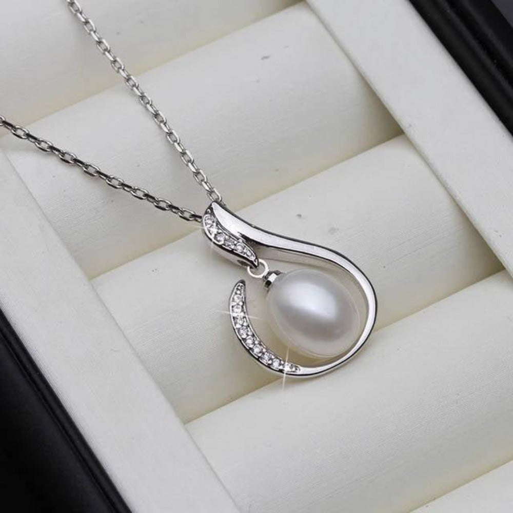 Designer Simulated Diamond and Freshwater Pearl Teardrop Necklace BIJ`OR