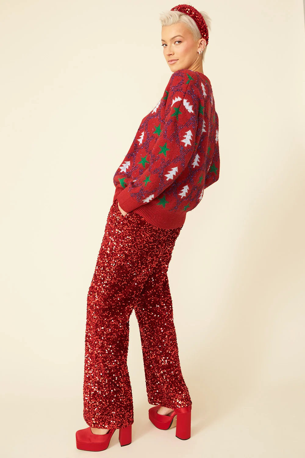 Red Cashmere and Banana Blend Christmas Jumper Buy Me Fur Ltd