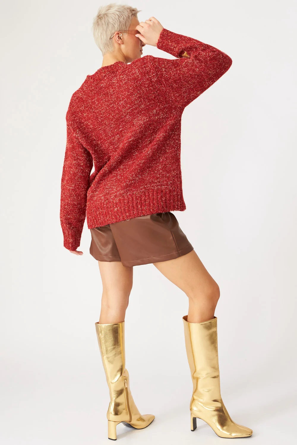 Red Glitter Christmas Jumper with Deer Embroidery Buy Me Fur Ltd