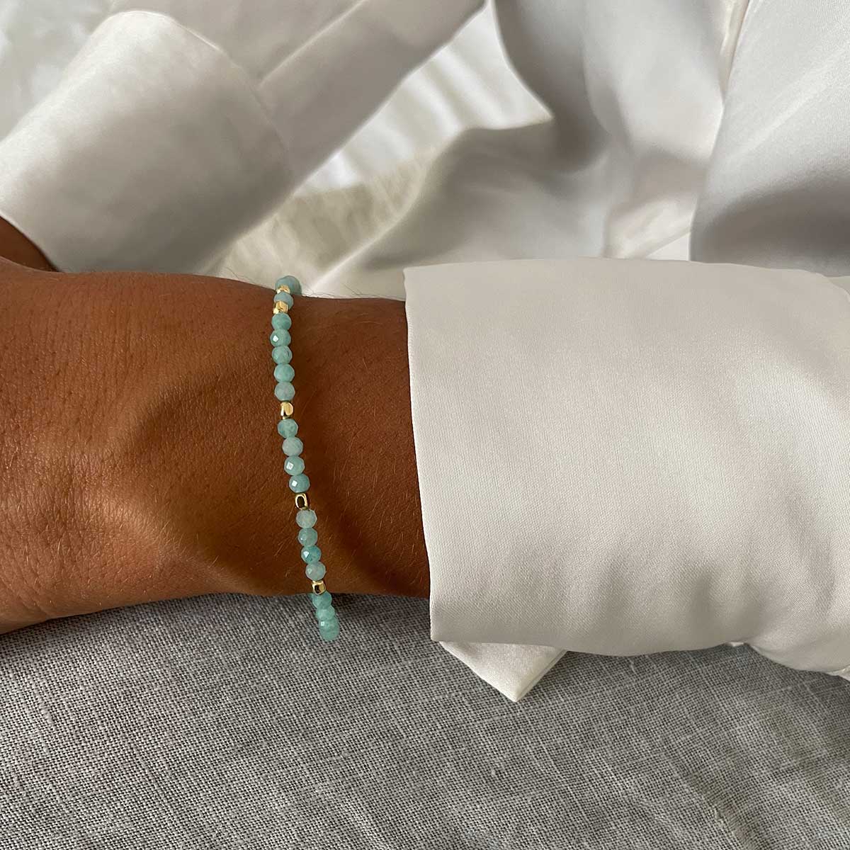 Milos Gemstone and Gold Bead Bracelet Amazonite Azuni London