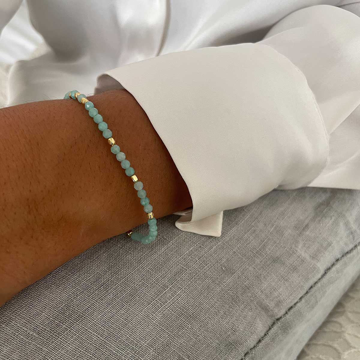 Milos Gemstone and Gold Bead Bracelet Malachite Azuni London