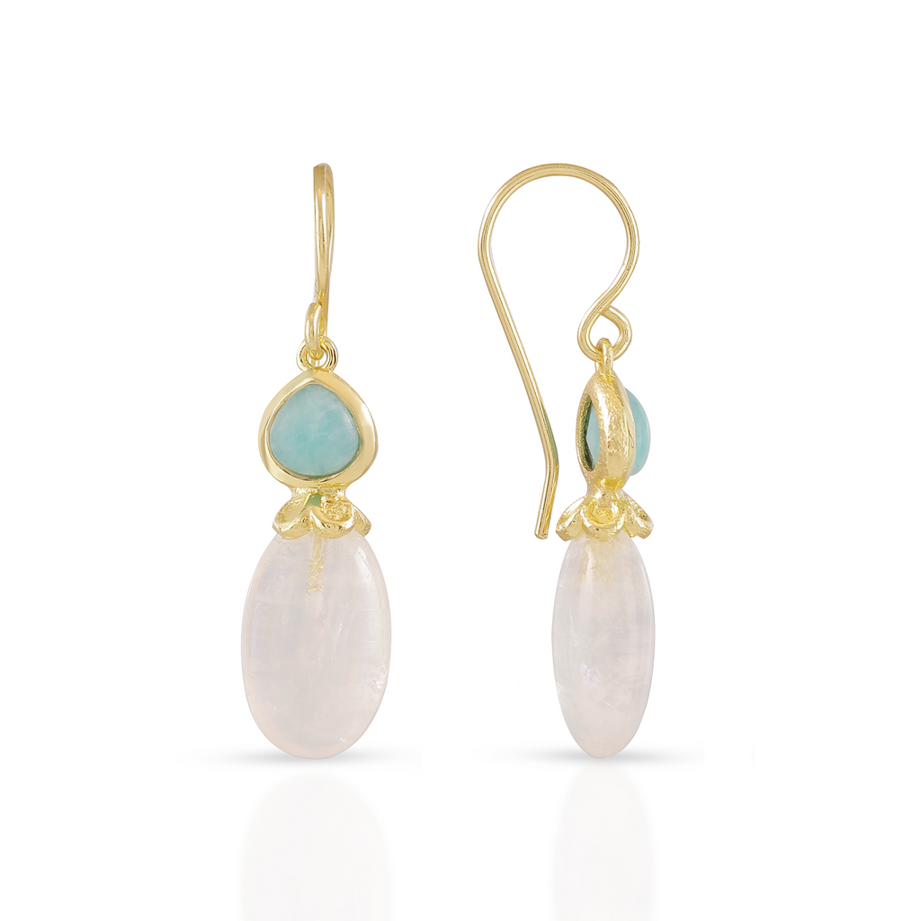 Persephone Double Gemstone Earrings Moonstone & Amazonite Azuni London