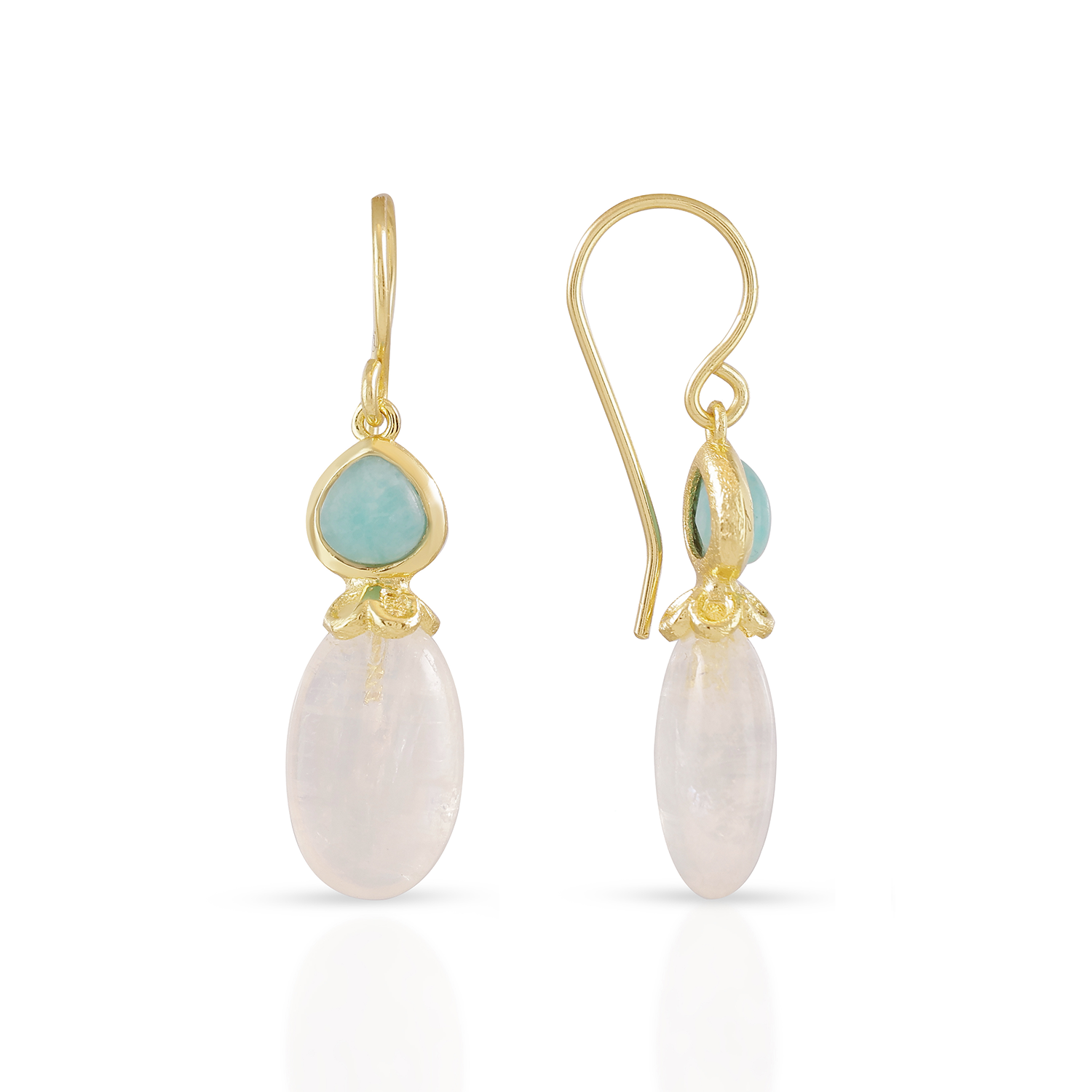 Persephone Double Gemstone Earrings Moonstone & Amazonite Azuni London