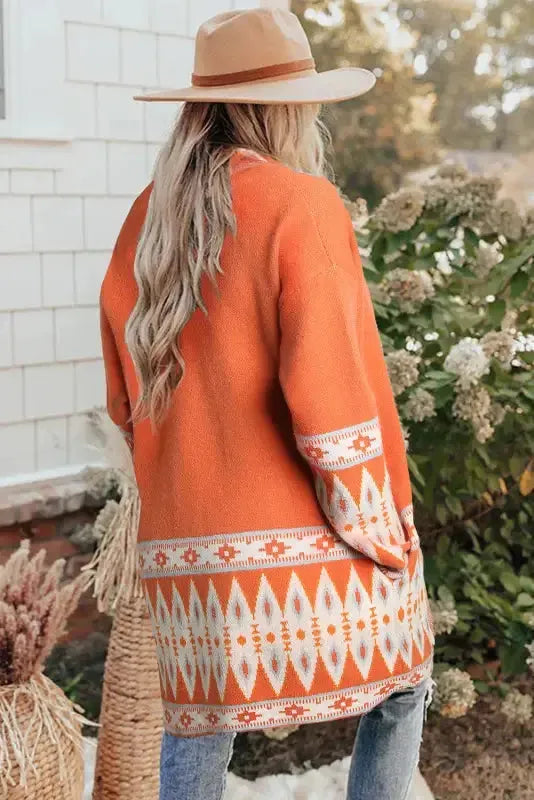 Aztec Open Front Knitted Cardigan Fashionfitz