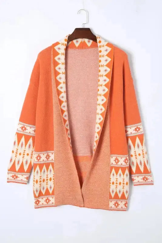 Aztec Open Front Knitted Cardigan Fashionfitz