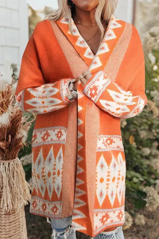 Aztec Open Front Knitted Cardigan Fashionfitz