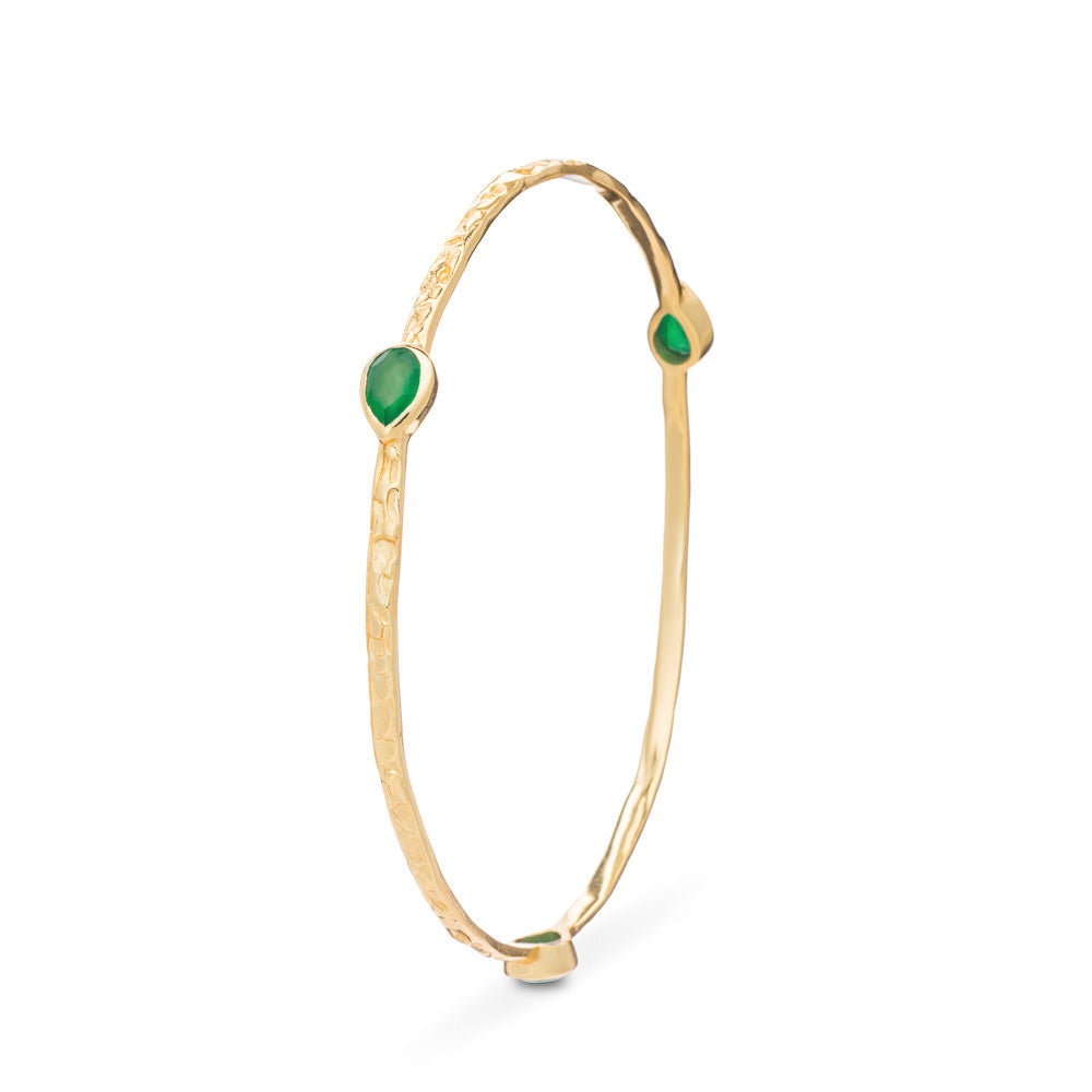 Simi Three Stone Stacking Bangle Green Onyx Azuni London