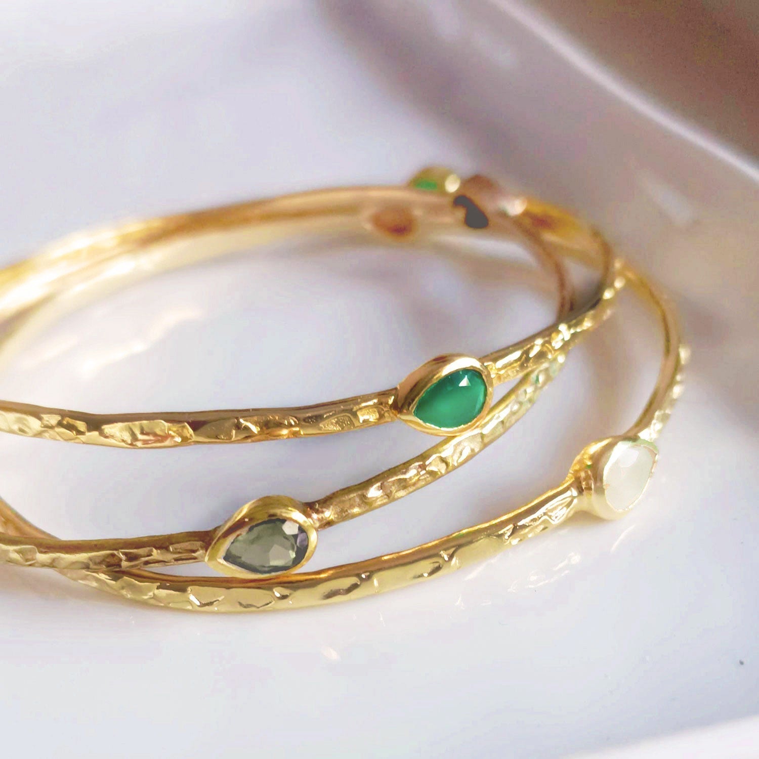 Simi Three Stone Stacking Bangle Rainbow Moonstone Azuni London